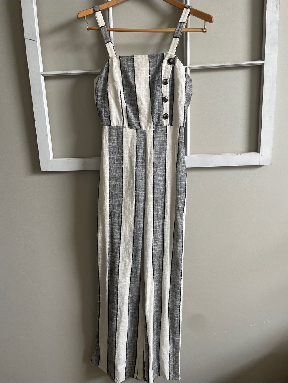 URBAN Romantics Cream and Black Striped Jumpsuit